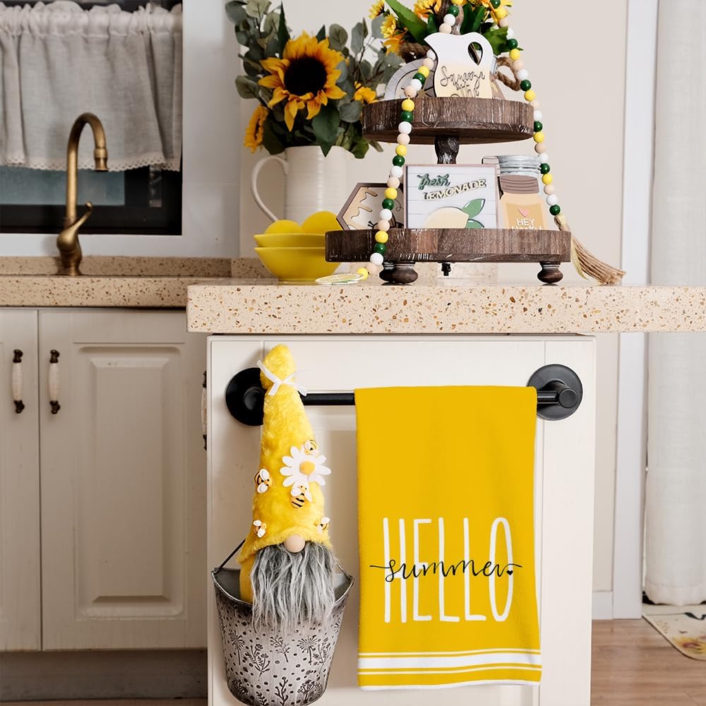 Sunflower Hello Summer Kitchen Towels Dish Towels Set of 2,Yellow Basket Floral Hand Towels 18x26 Inch Drying Dishcloth,Farmhouse Home Seasonal Holiday Summer Decorations AD318
