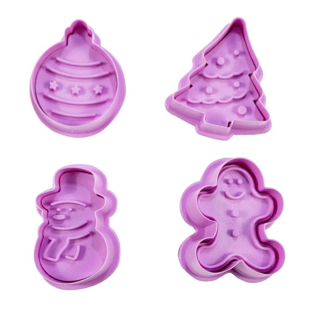 4 PC Christmas Theme Impression Plunger Cutters