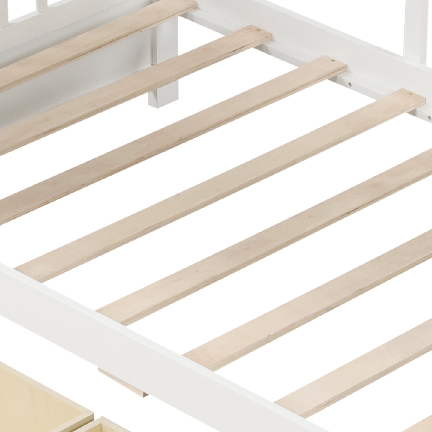Twin Size Pine Wood House Bed with Storage Drawers, Guardrails and Shelves