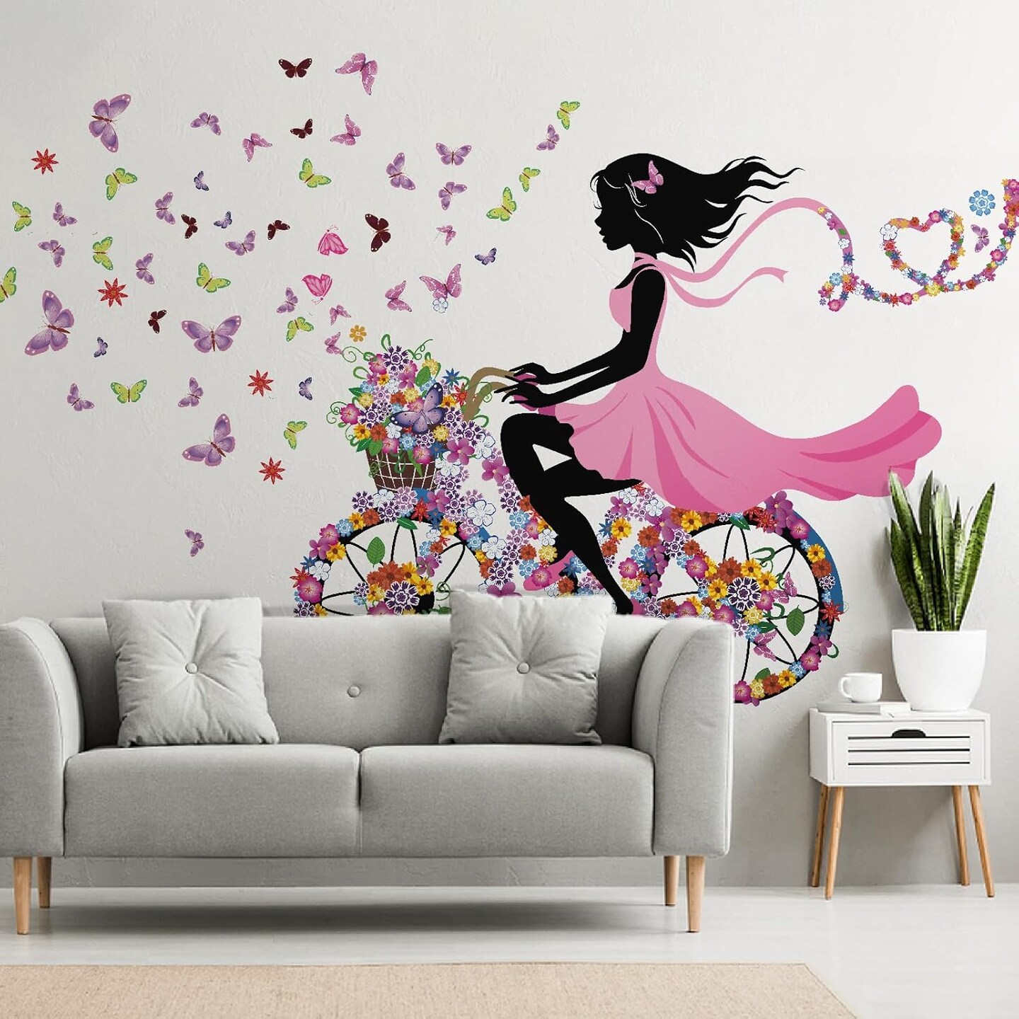 Girl Wall Decals for Kids Room | Wall Art Stickers with Butterflies and Flowers for Girls Bedroom Decor | Peel and Stick Girls Room Decorations for Nursery or Playroom