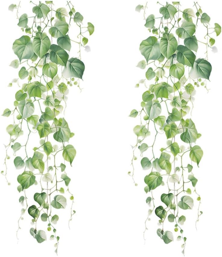 Green Plant Vine Leaves Wall Sticker Evergreen Ivy Leaves for Bedroom Decals Living Room Tropical Leaves Wall Stickers Decor Bedroom Hanging Vine Wall Decals