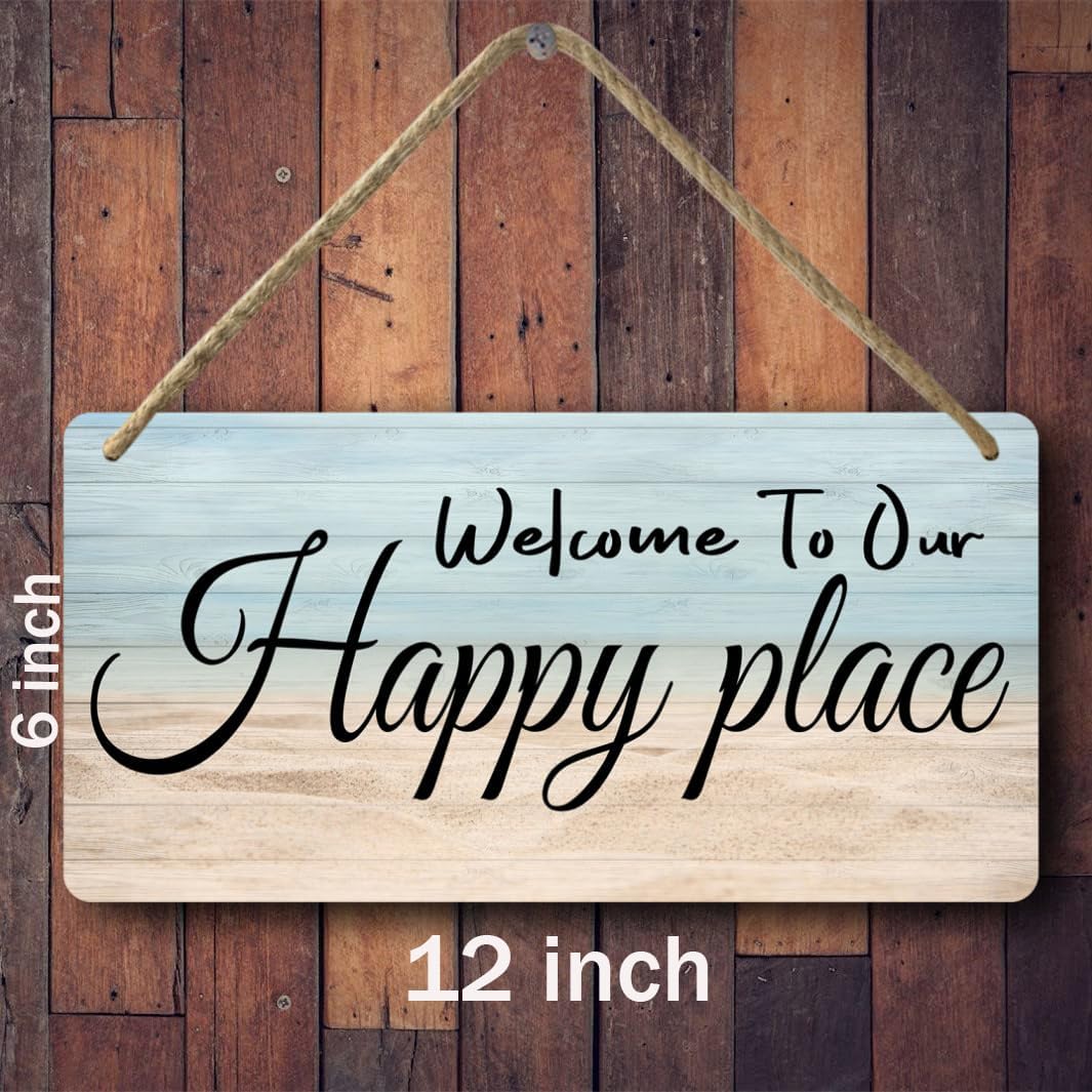 Welcome To Our Happy Place Sign House Door Wall Decor Welcome Signs For Front Door Home Sweet Home Door Wood Welcome Personalized Wooden Hanging The Patio Wall Decor Summer Porch Tin Sign Beach Wall Decor For Bedroom Happy Hour Decor 6x12 Inch