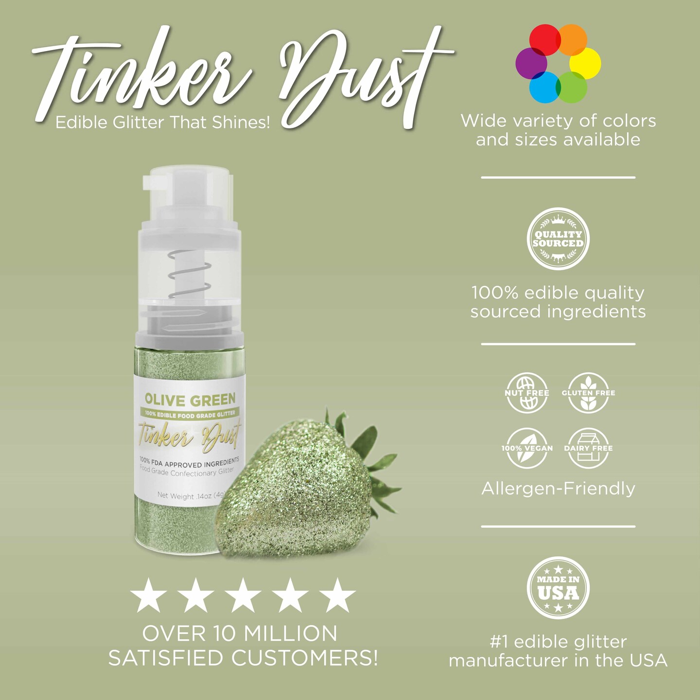 Olive Green Edible Glitter Spray 4g Pump | Tinker Dust&#xAE;