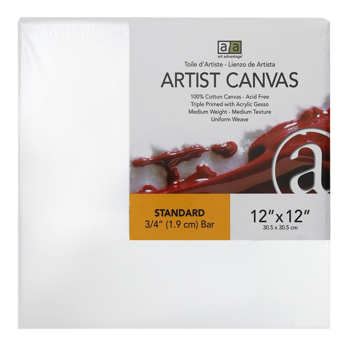Art Advantage Artist Canvas Visual Edge 12x12, Stretched Canvas for Painting, Blank Canvas for Acrylics &#x26; Oils, Canvases for Artists, Professional Pre-Stretched Canvas