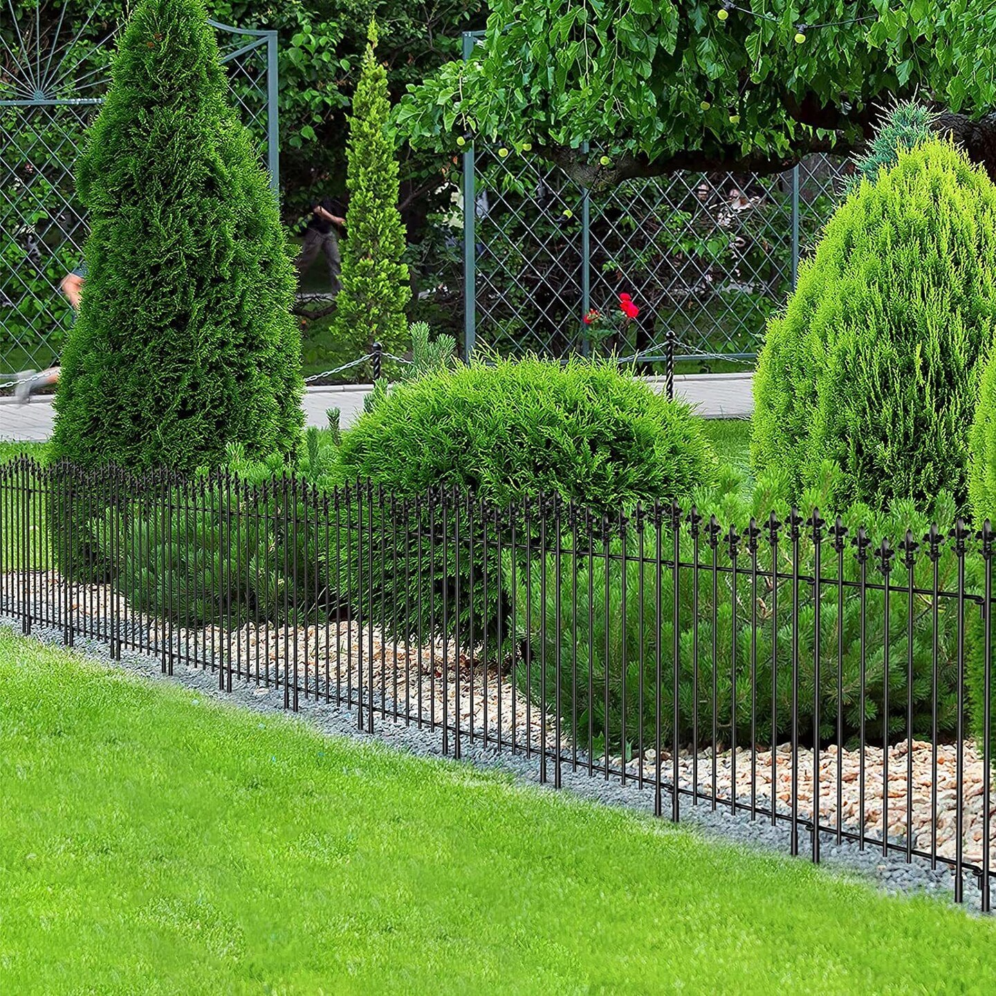 10 Pack Decorative Garden Fence Panels - 24in Height, 10ft Length Rustproof Animal Barrier for Dogs, Vinyl-Coated Metal Outdoor Border (Interlocking Design, Easy Install)