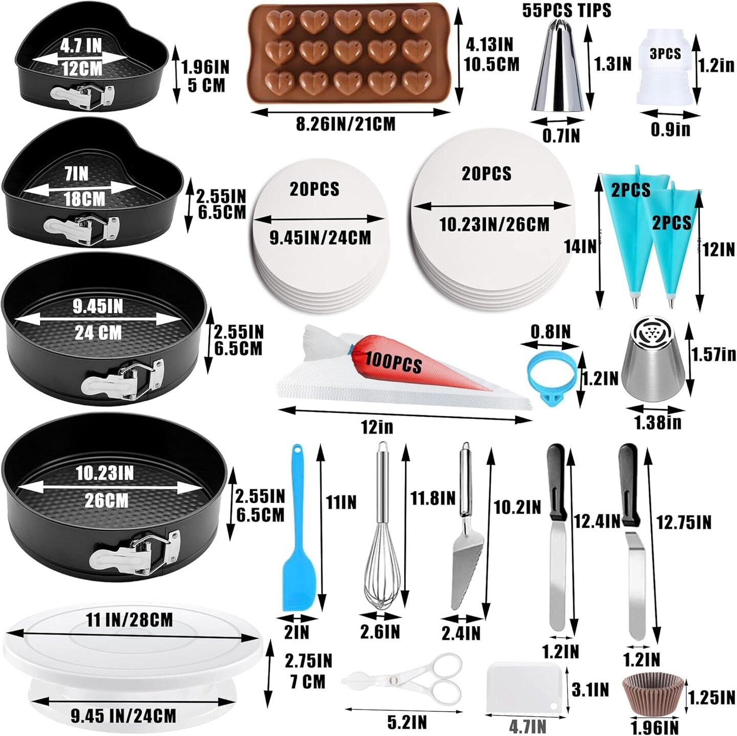 540-Piece Cake Decorating Kit – 4 Springform Pans, Turntable & Complete Baking Tools Set for Beginners