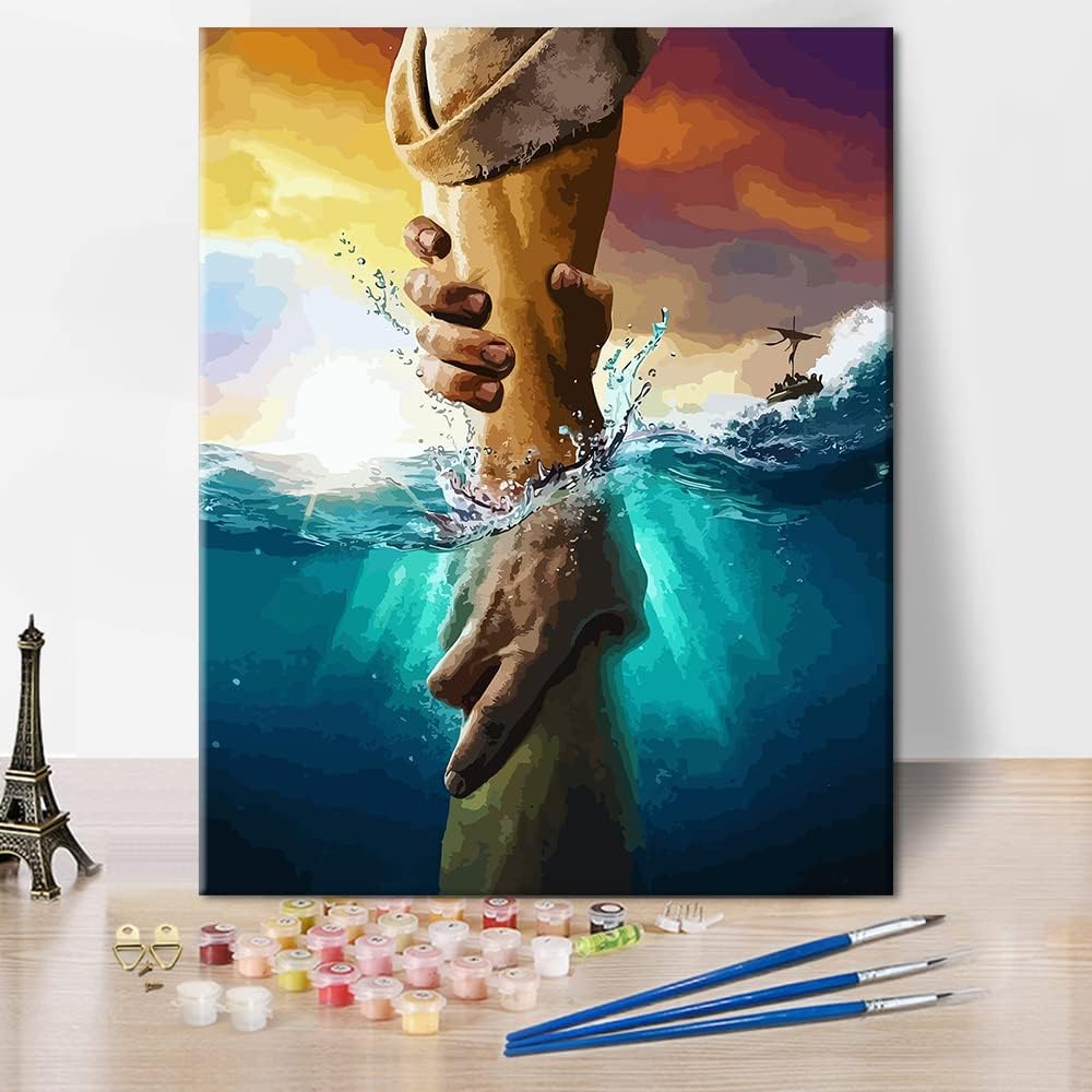 Paint by Numbers Christian Jesus Painting Kits by Number for Adults Kids on Canvas Wall Decor with Paintbrushes Acrylic Pigment for Home Living Room Decor 16 inx20 in