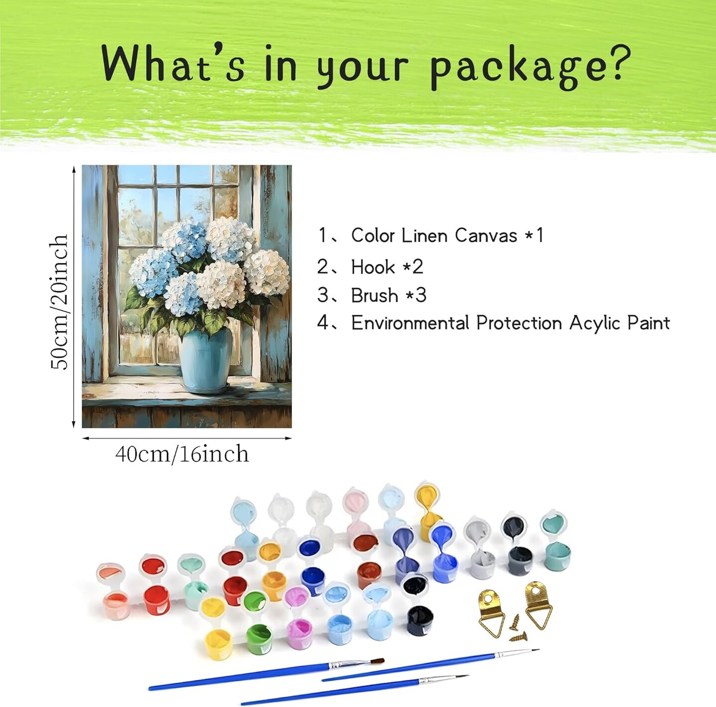 Hydrangeas Paint by Number, Rustic Window Blue Flowers Paint by Numbers for Adults,Easy Acrylic Adults Beginner DIY Oil Painting on Canvas for Gift, Floral Home Wall Decor