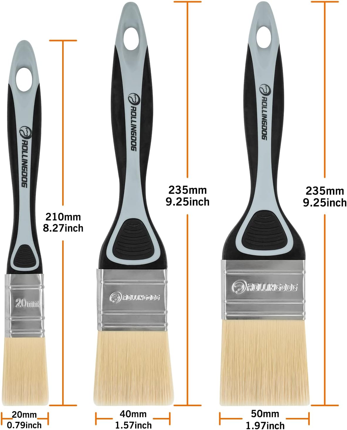 Paint Brush Set - Soft Paint Brush for Walls,Smooth Surfaces,Furniture,DIY Detail Painting (3 PC Pack, 20mm, 40mm, 50mm)