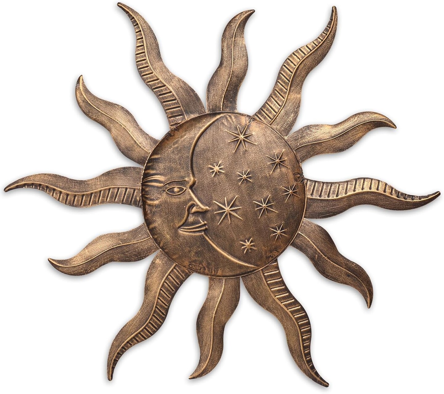 Summer Sun Metal Wall Outdoor Decor Moon Wall Decoration Metal Wall Sculpture Hanging Garden Wall Sculpture for Indoor Outdoor Patio Fence Decor Gold