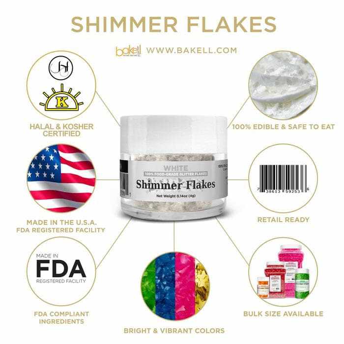 White Edible Shimmer Flakes 4 Gram Jar