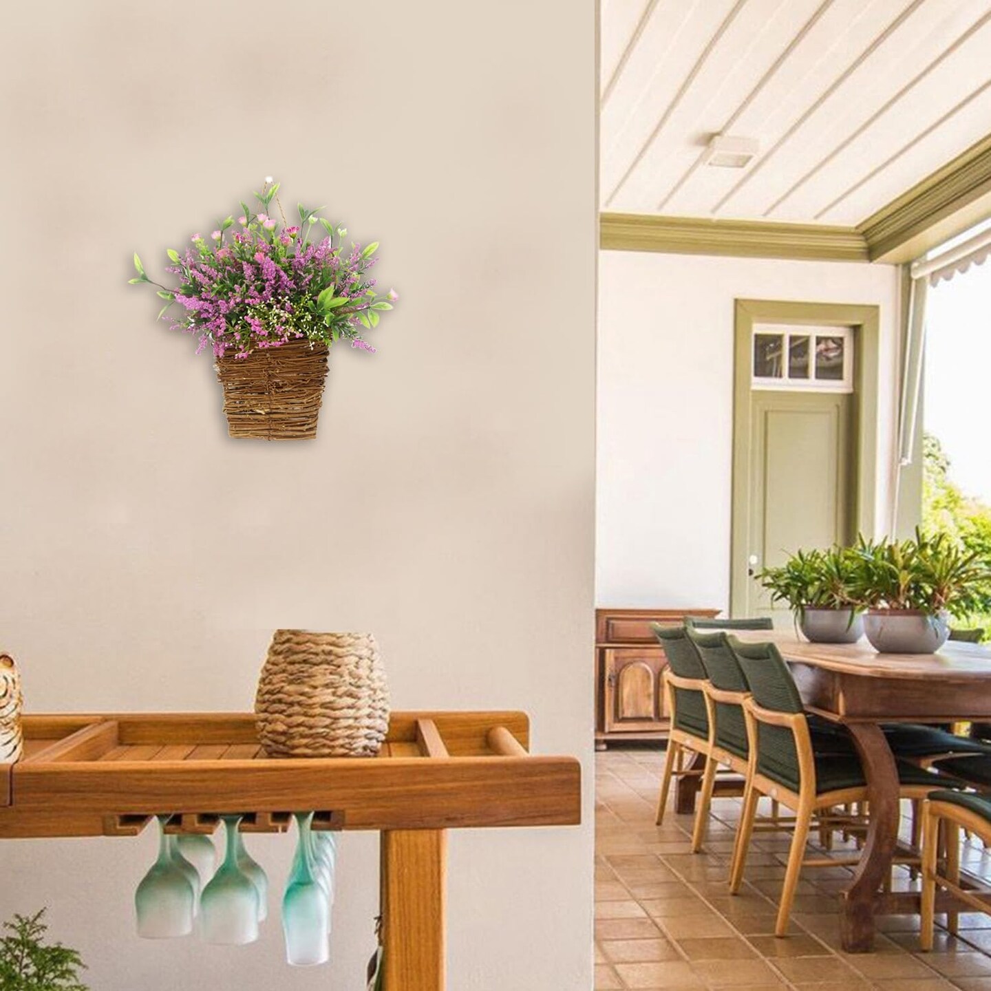 Summer Floral Wildflowers Door Hanging Basket Front Door Wreath Porch Farmhouse Artificial Flowers Home Decor, Hanging Ornament (M)