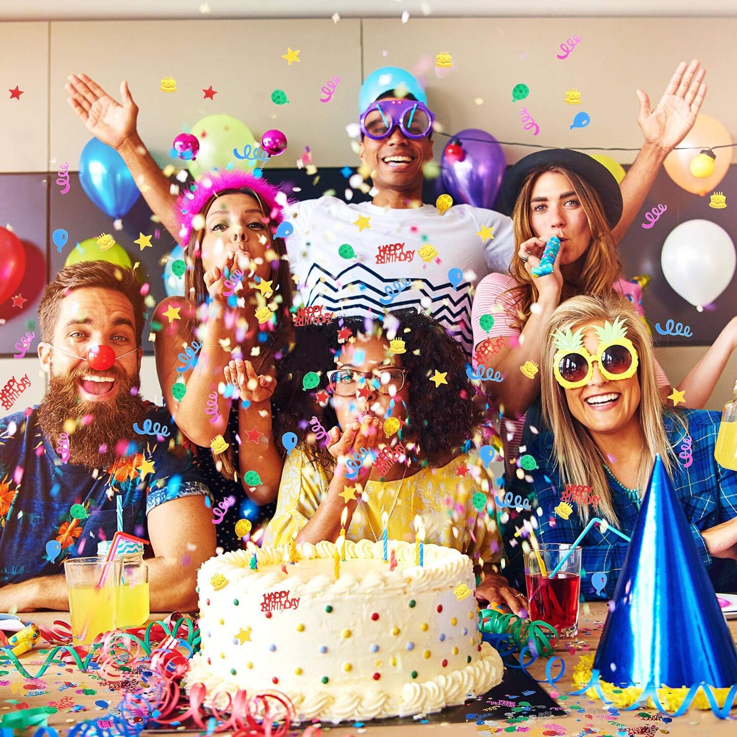 3000 Pieces Happy Birthday Confetti Birthday Cake Confetti Metallic Foil Balloon Table Scatter Decorations for Party, Baby Shower, DIY Arts and Crafting