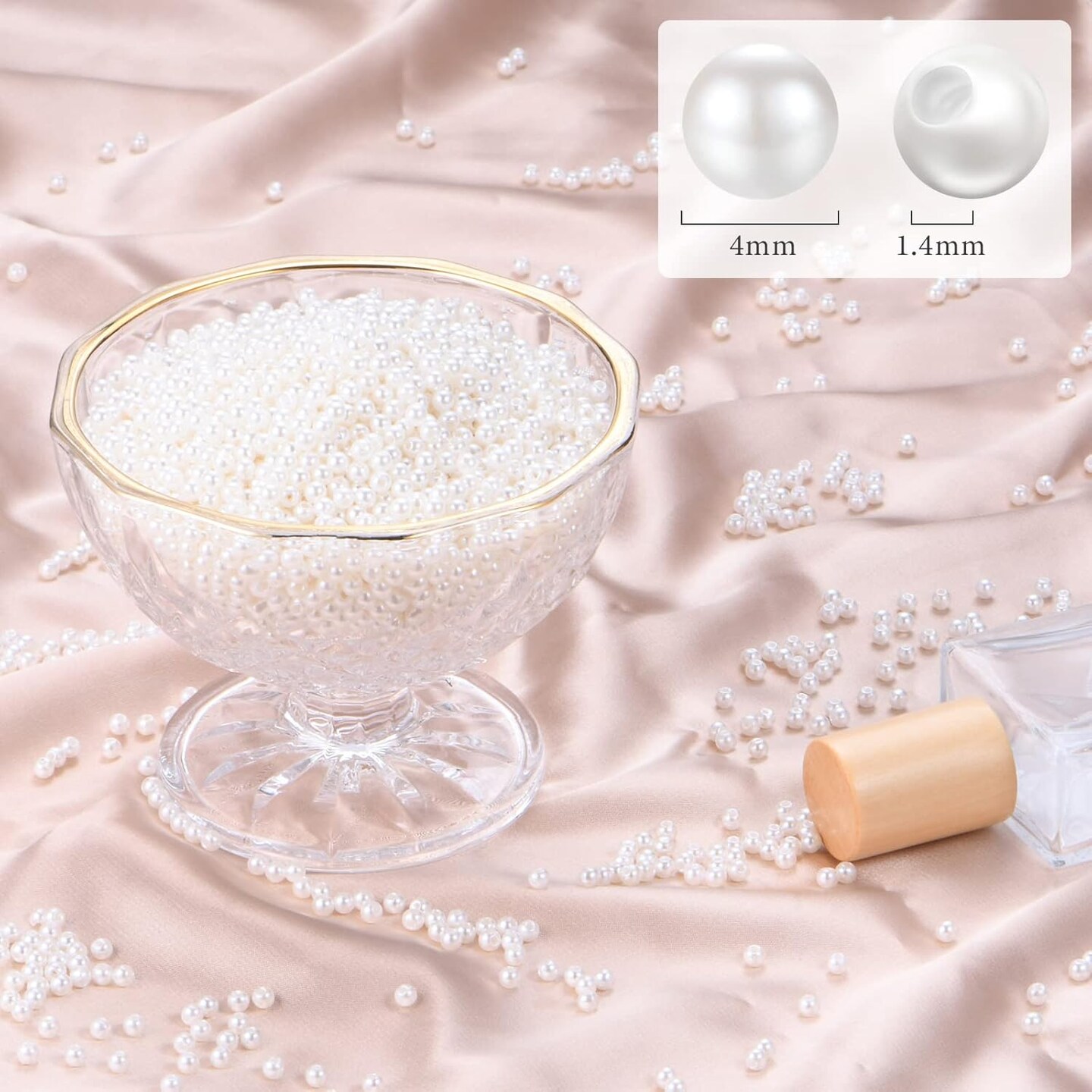 Pearl Beads for Jewelry Making 2400pcs 4mm Pearl Craft Beads with Hole Loose Fake Pearls Small Faux Pearls for Jewelry Making Bracelet Necklace DIY, Sewing Decor and Vase Filler