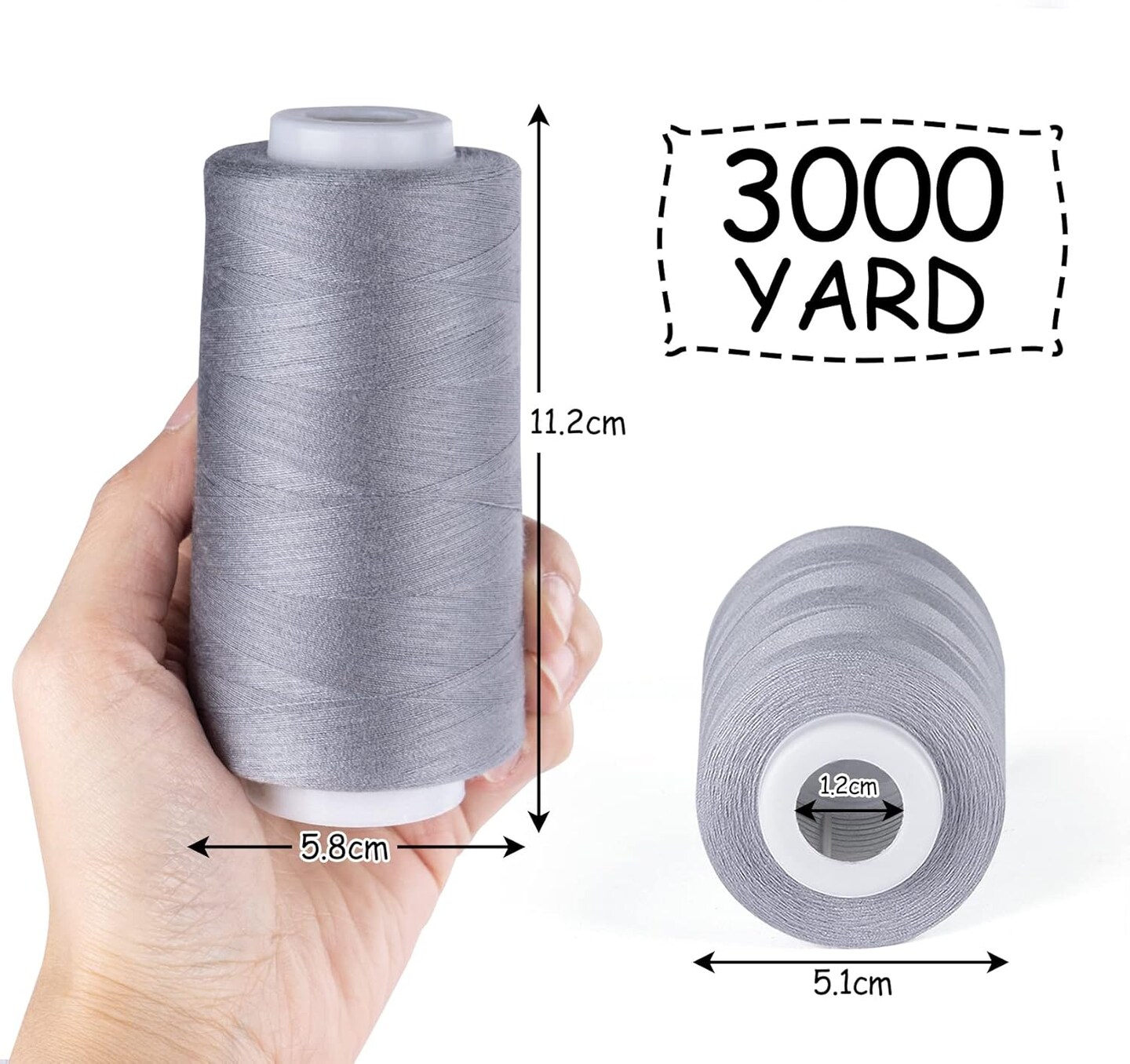 3000 Yards Serger Thread of 4 Cones Each Spool 100% Polyester Sewing Thread All Purpose Sewing Thread for Serger Sewing Machine, Overlock Cone Sewing Supplies, 40S/2 Grey