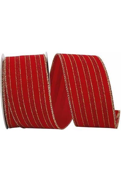 2.5&#x22; Glitter Stripe Velvet Ribbon: Red/Gold (10 Yards)