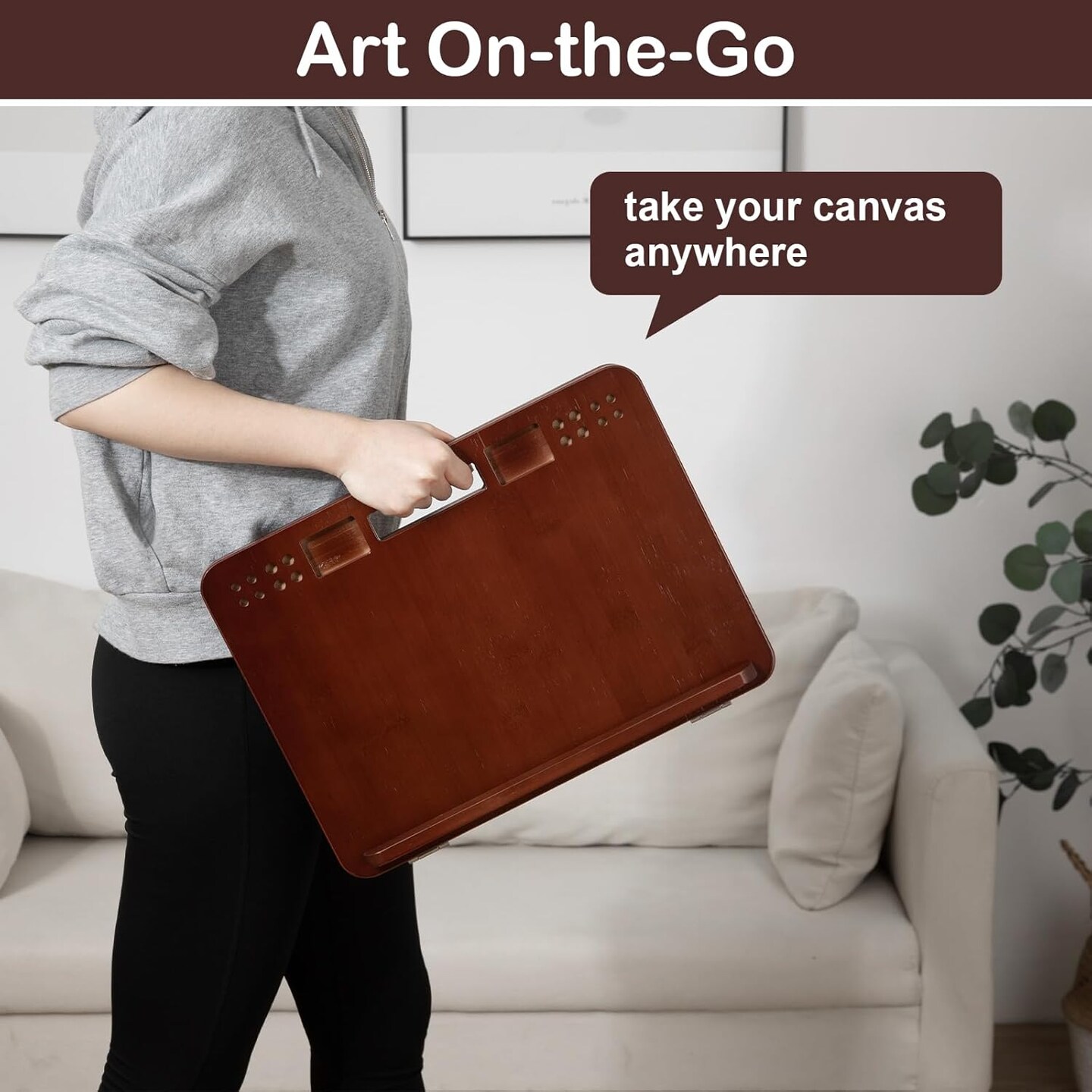 6-Position Bamboo Table Easel, 16x12 Inch Adjustable Drawing and Sketching Board with Built-in Handle and Back Storage, Portable Art and Lap Desk for Sketching, Reading, and Book Stand