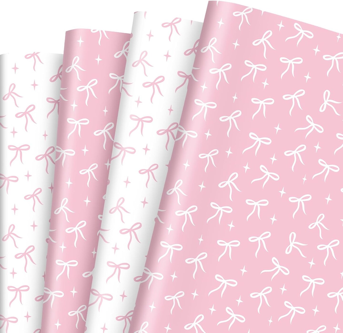 8 Sheets Pink Bow Wrapping Paper - Not Roll - Pink White Coquette Bowknot Gift Wrap Paper Folded Flat for DIY Crafts Birthday Baby Shower Bachelorette, 19.7 x 27.6 Inch