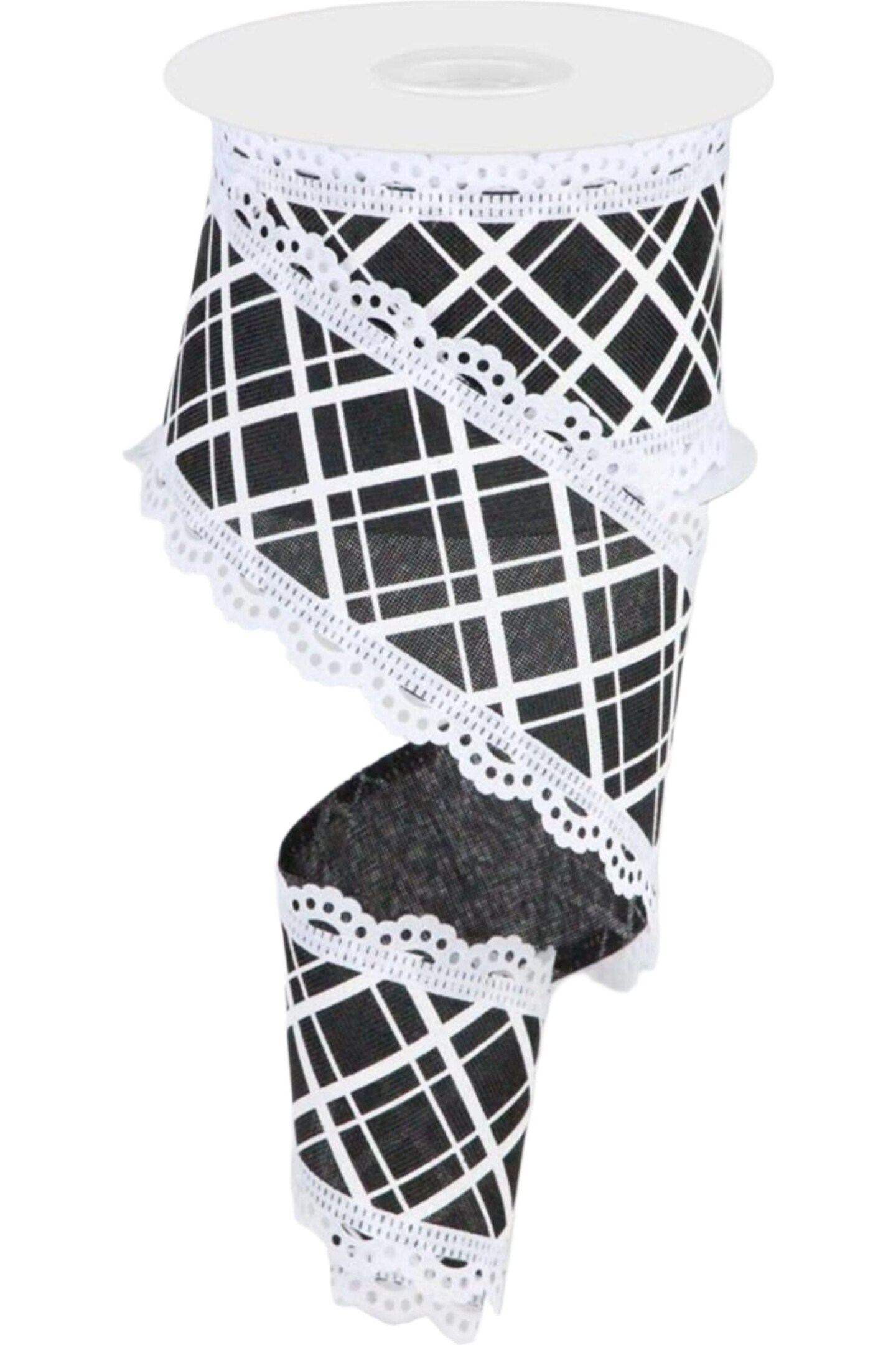 2.5&#x22; Line Check Lace Ribbon: Black/White (10 Yard)