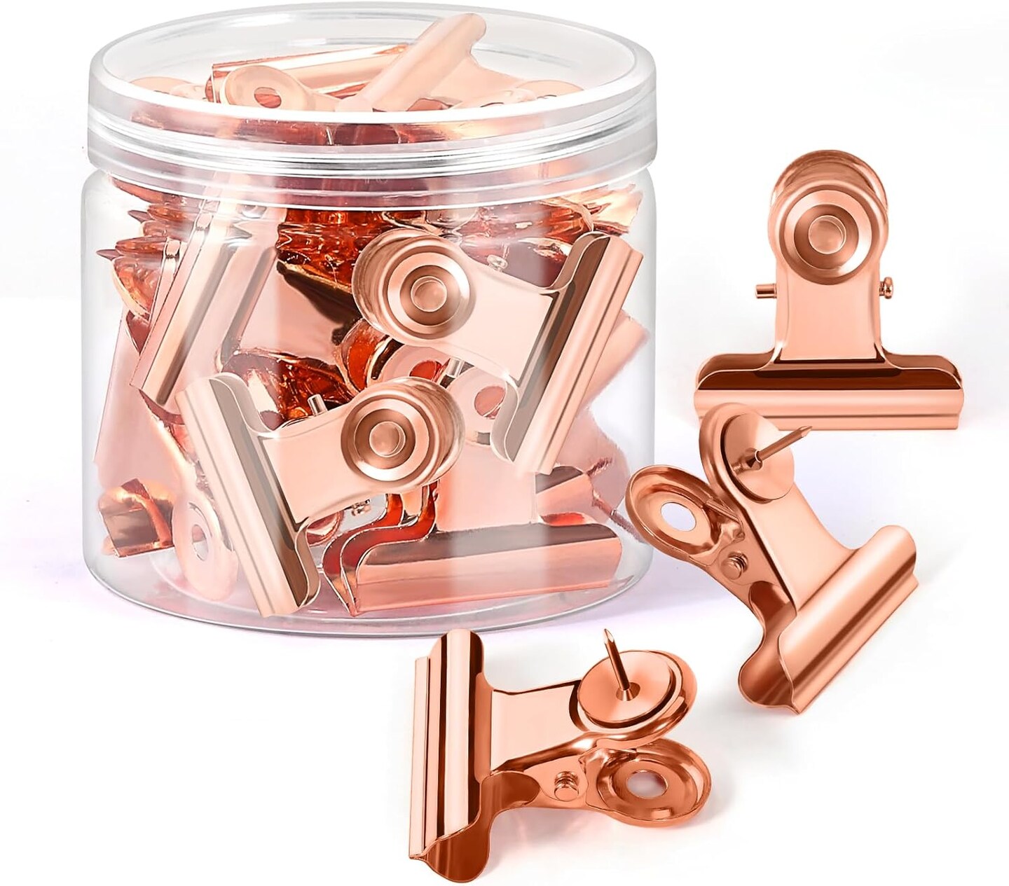 15Pcs Pushpin Clips Rose Gold Thumb Tacks Push Pin Clips Bulldog Clips with Pins for Cork Board Bulletin Board Cubicle Wall for Classroom School Office