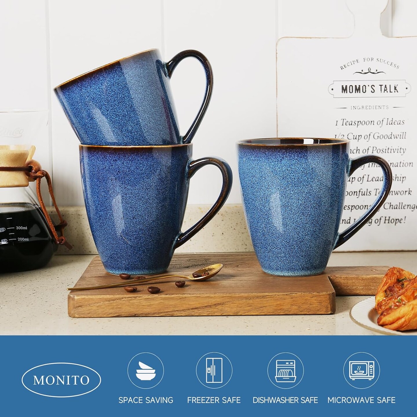 Coffee Mugs Set of 6, Large Ceramic Blue Coffee Mugs Set with handle