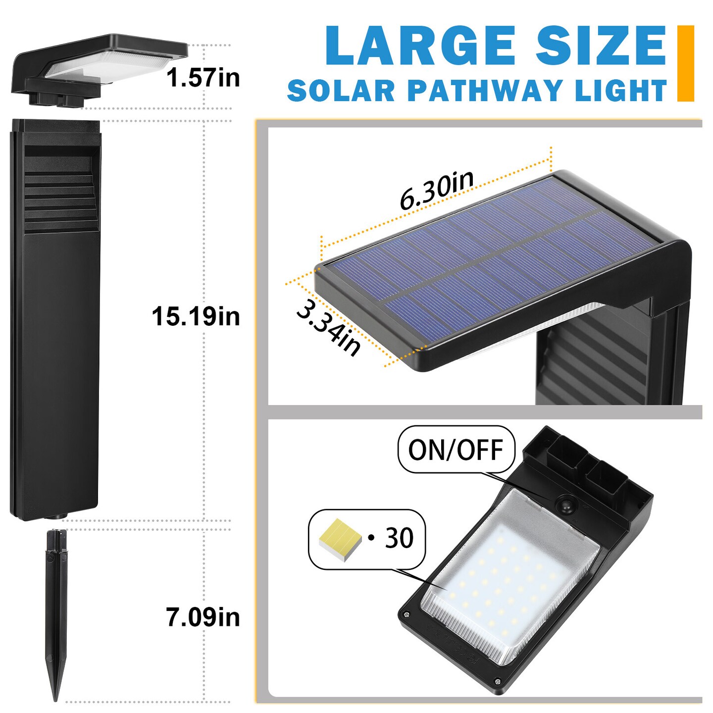 2 Pack Solar Pathway Lights Outdoor Waterproof - 100 Lumens LED Garden Lights, IP65 Rated, All-Night Illumination, Auto On/Off (Black)