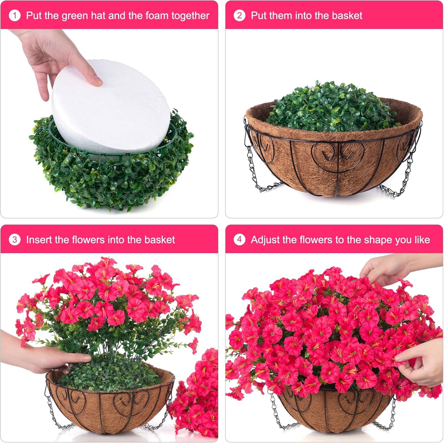 Artificial Faux Hanging Plants Flowers Basket for Outdoor Outside Spring