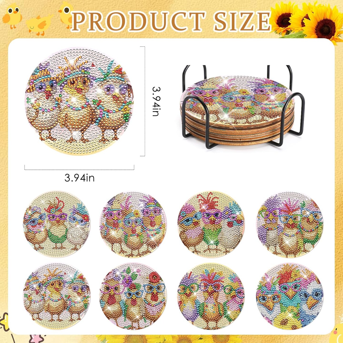 Chicken Diamond Art Painting Coasters - 8PCS Rooster Diamond Art Kits