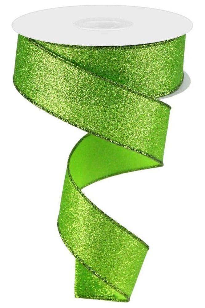 1.5&#x22; Shimmer Glitter Ribbon: Lime Green (10 Yards)