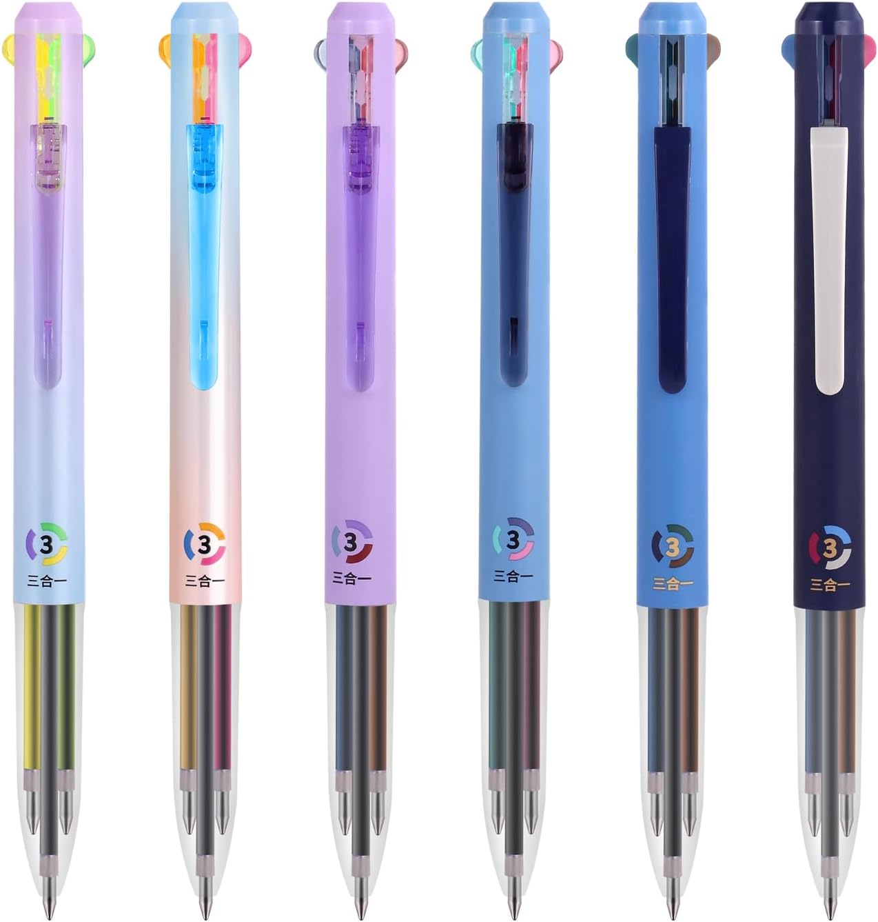 6-Pack 3-in-1 Gel Pens, 0.5mm Fine Point, 18 Multicolor Ink for Office & School