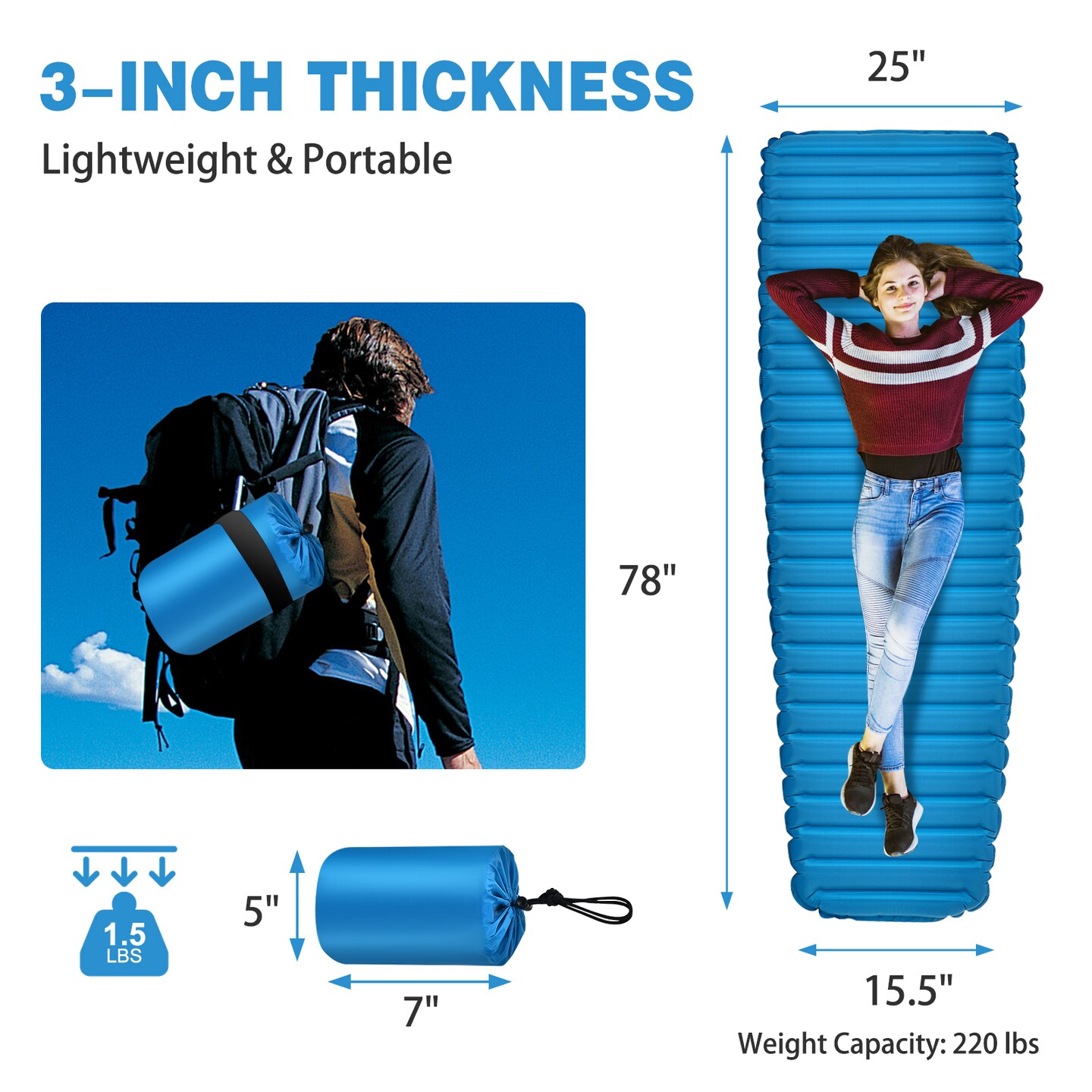 Inflatable Camping Sleeping Pad, Portable and Comfortable