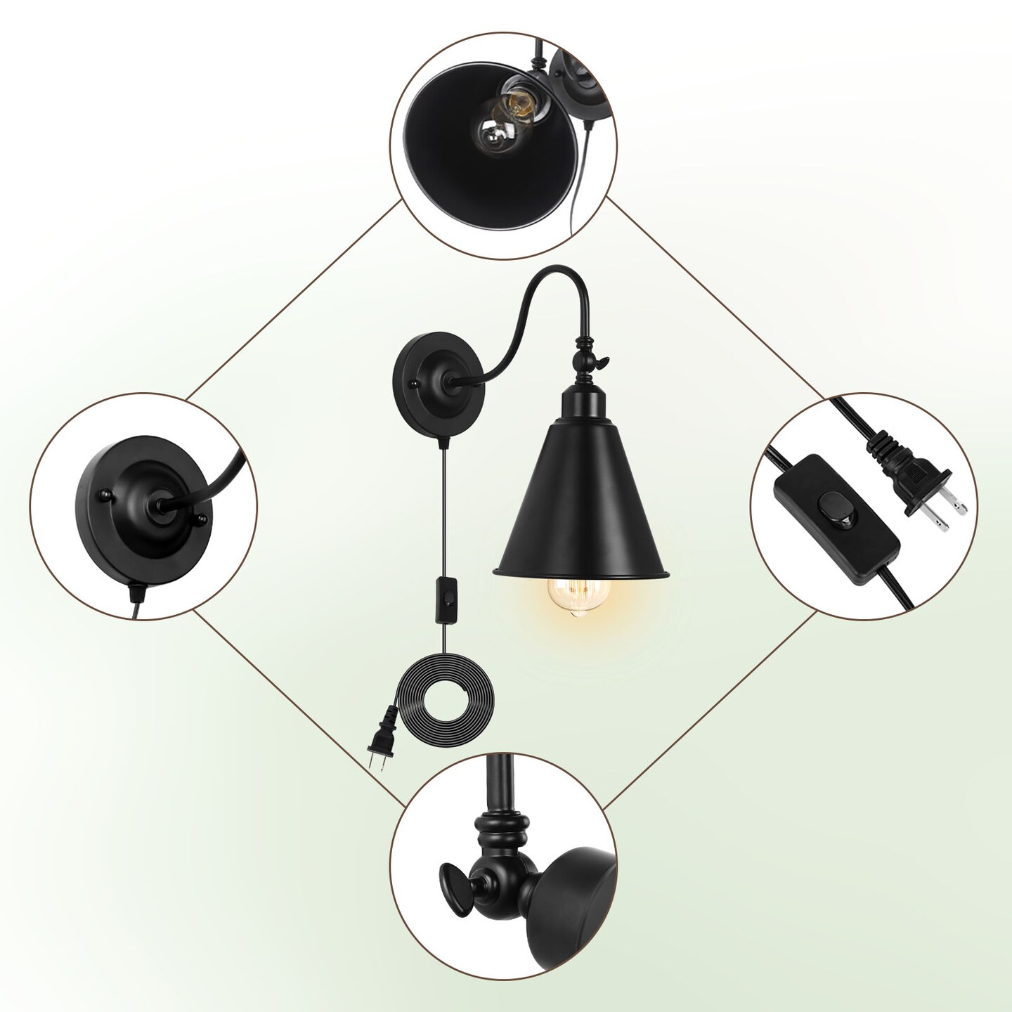 Set of 2 Vintage Swing Arm Wall Lamps – Adjustable Gooseneck Industrial Sconces for Bedroom, Study, or Office – Classic Brass Finish, Easy Installation