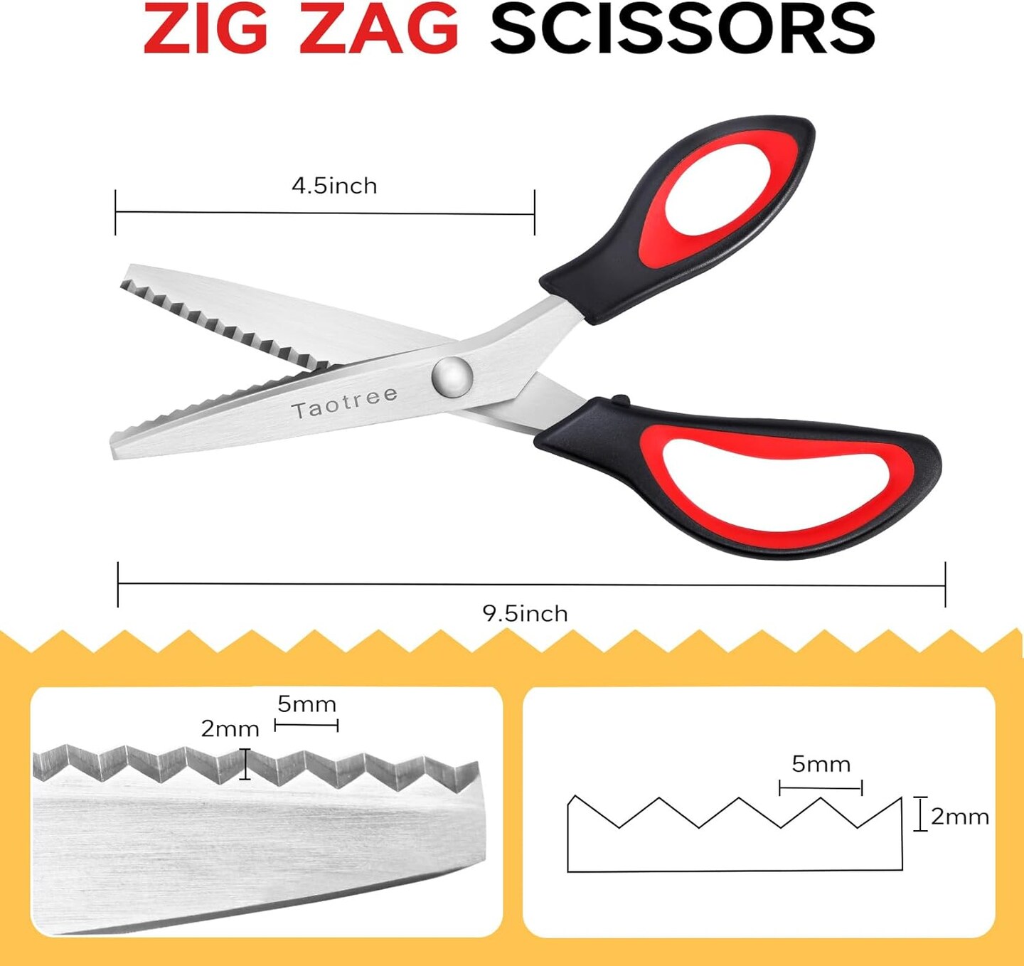 Sewing Scissors, Zig Zag Craft Scissors Decorative Edge, Fabric Sewing Supplies, Professional Handheld Dressmaking Arts Crafting Scrapbooking Supplies