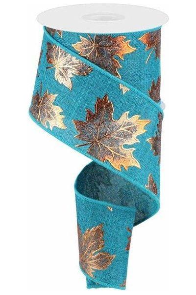 2.5&#x22; Foil Maple Leaf Royal Ribbon: Teal (10 Yards)