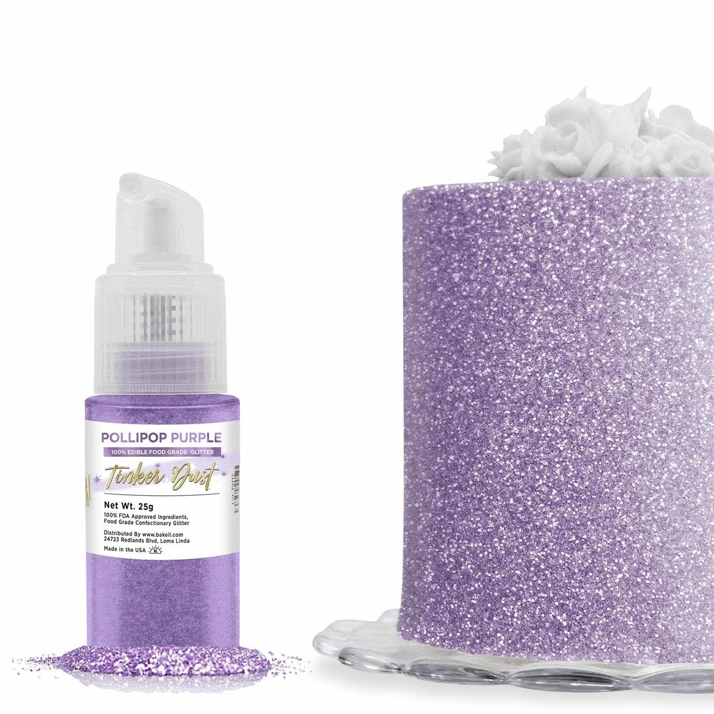 Bakell - Pollipop Purple Tinker Dust Edible Glitter (25g, 1x Spray Pump) for Food, Desserts, and Beverages!
