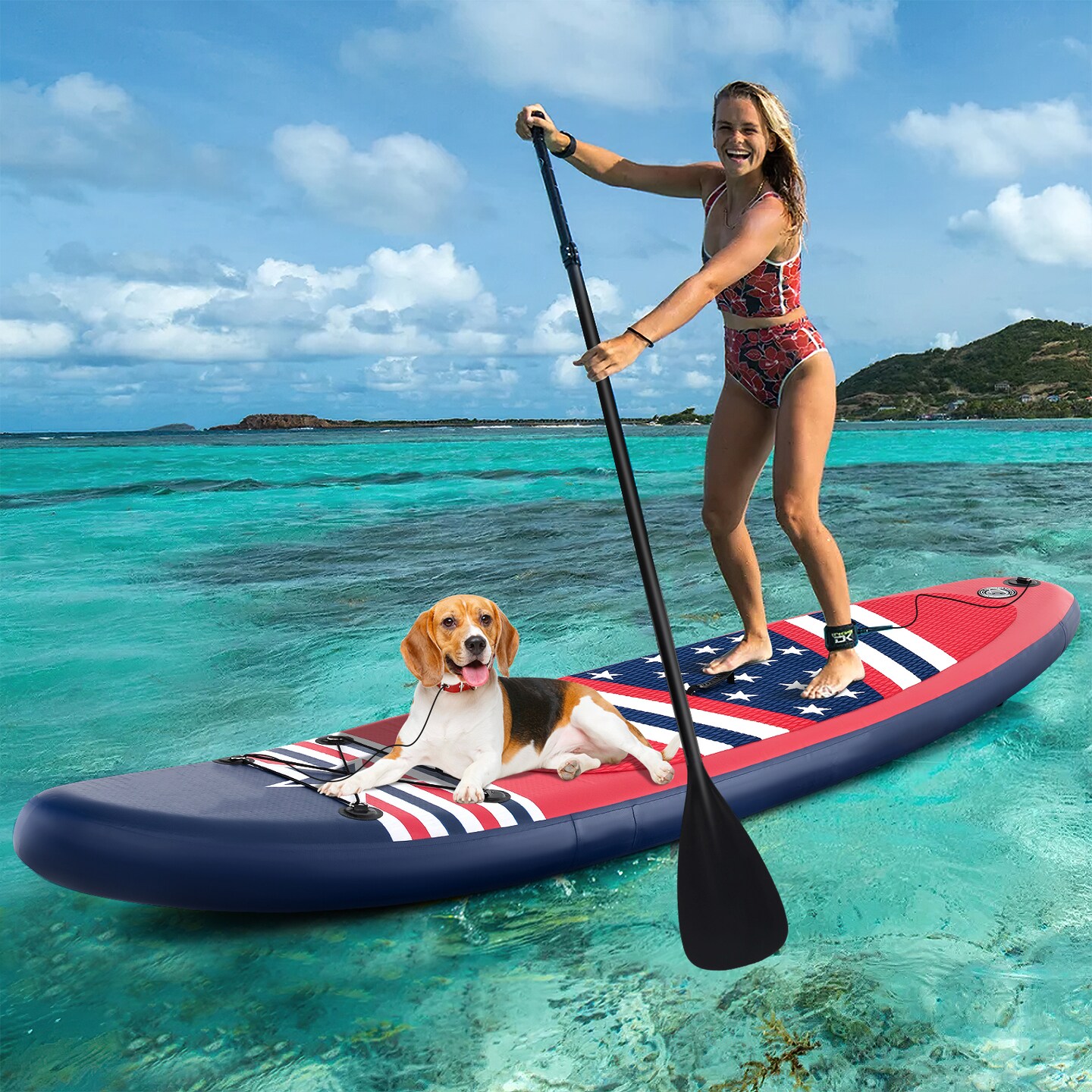 Inflatable Paddle Board with Triple Fins and Adjustable Handle