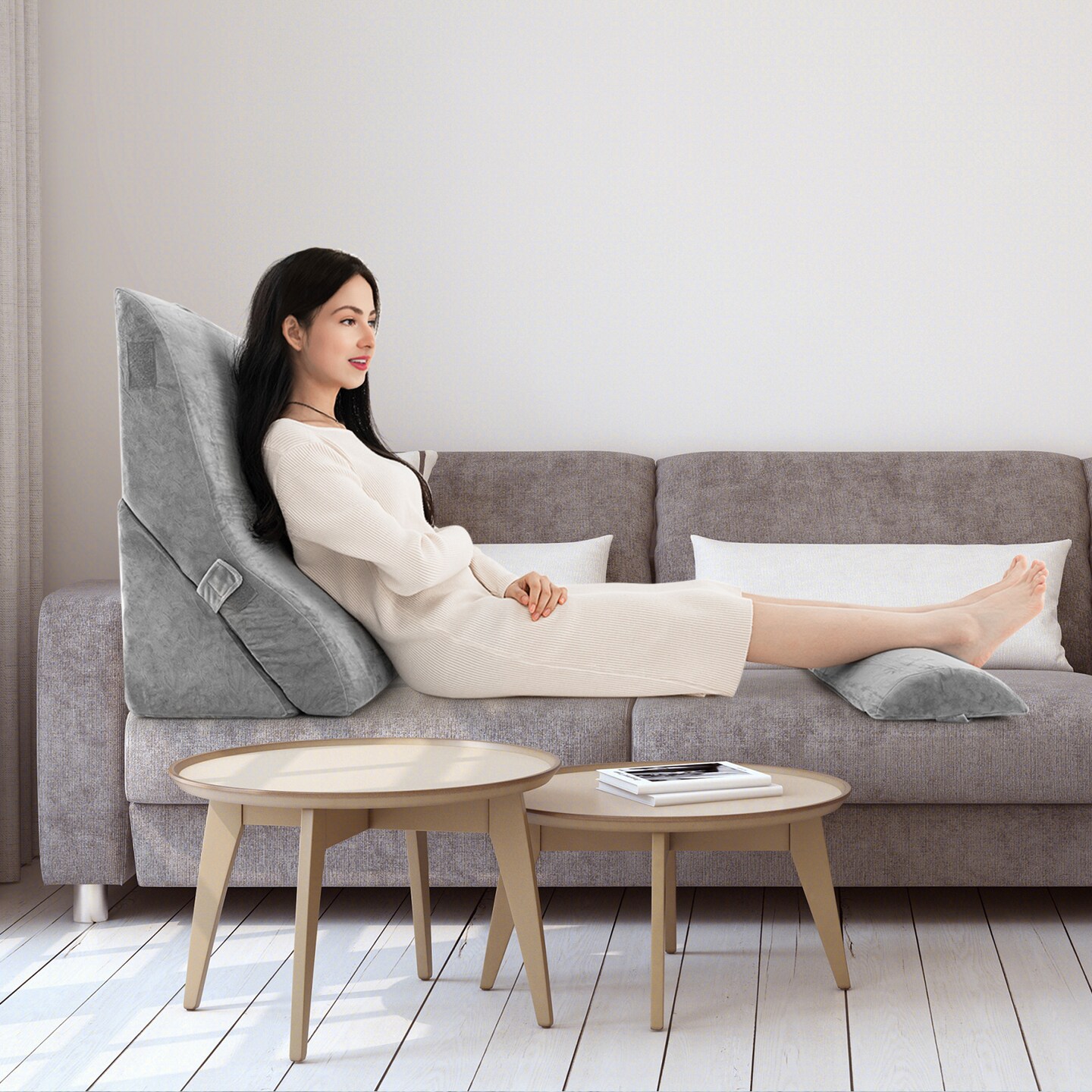 Grey 3-Piece Ergonomic Wedge Pillow Set for Sleep and Relaxation