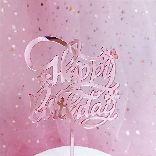 Rose Gold Happy Birthday Cake Topper Set 5PCS Heart Pink Pearls Cupcake Toppers for Girls Women Princess Party Decorations Supplies