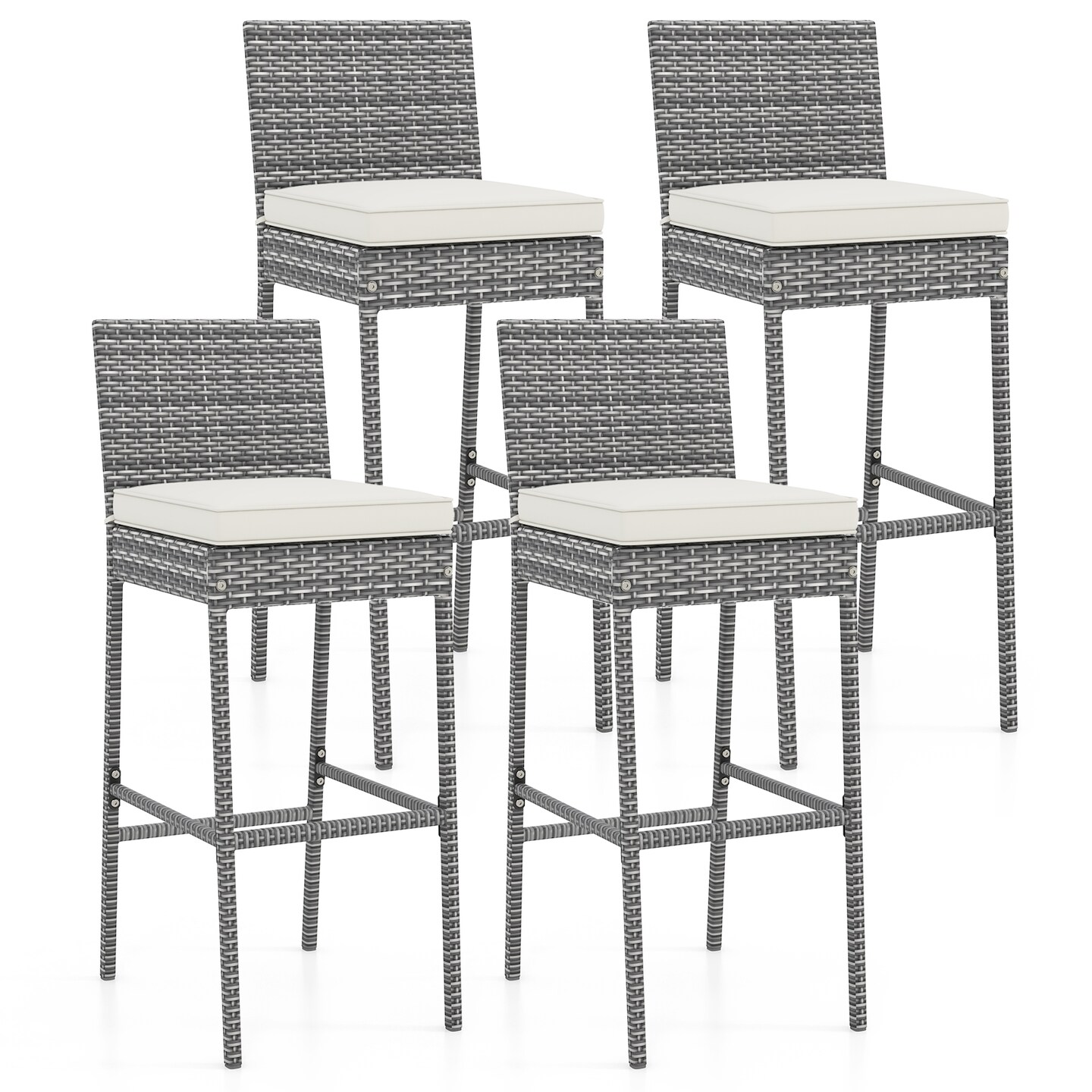 30" Inch Patio Wicker Bar-stools with Soft Seat Cushion and Footrest Ideal for Backyard or Balcony