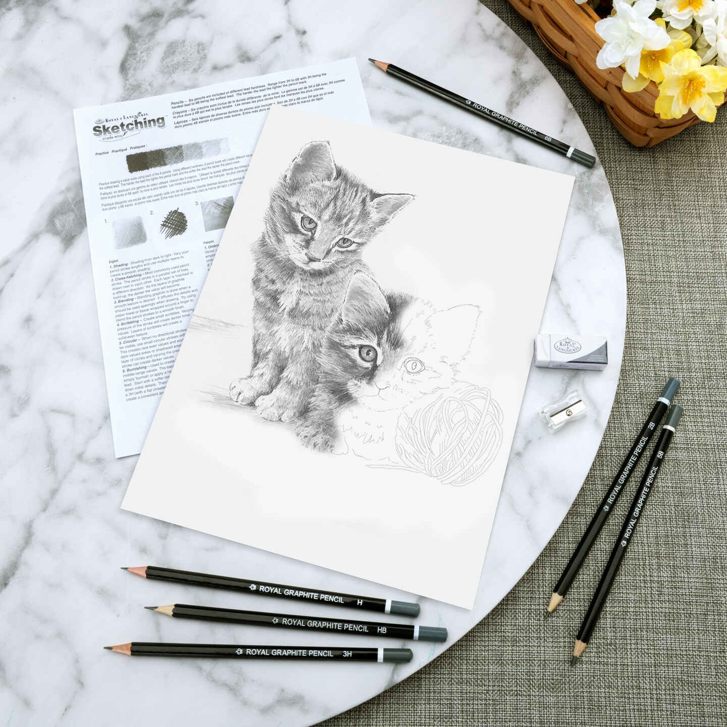SKBN26 | Sketching Made Easy&#x2122; 10pc 8.75&#x22; x 11.75&#x22; Kittens with Ball of Yarn Sketching Art Project