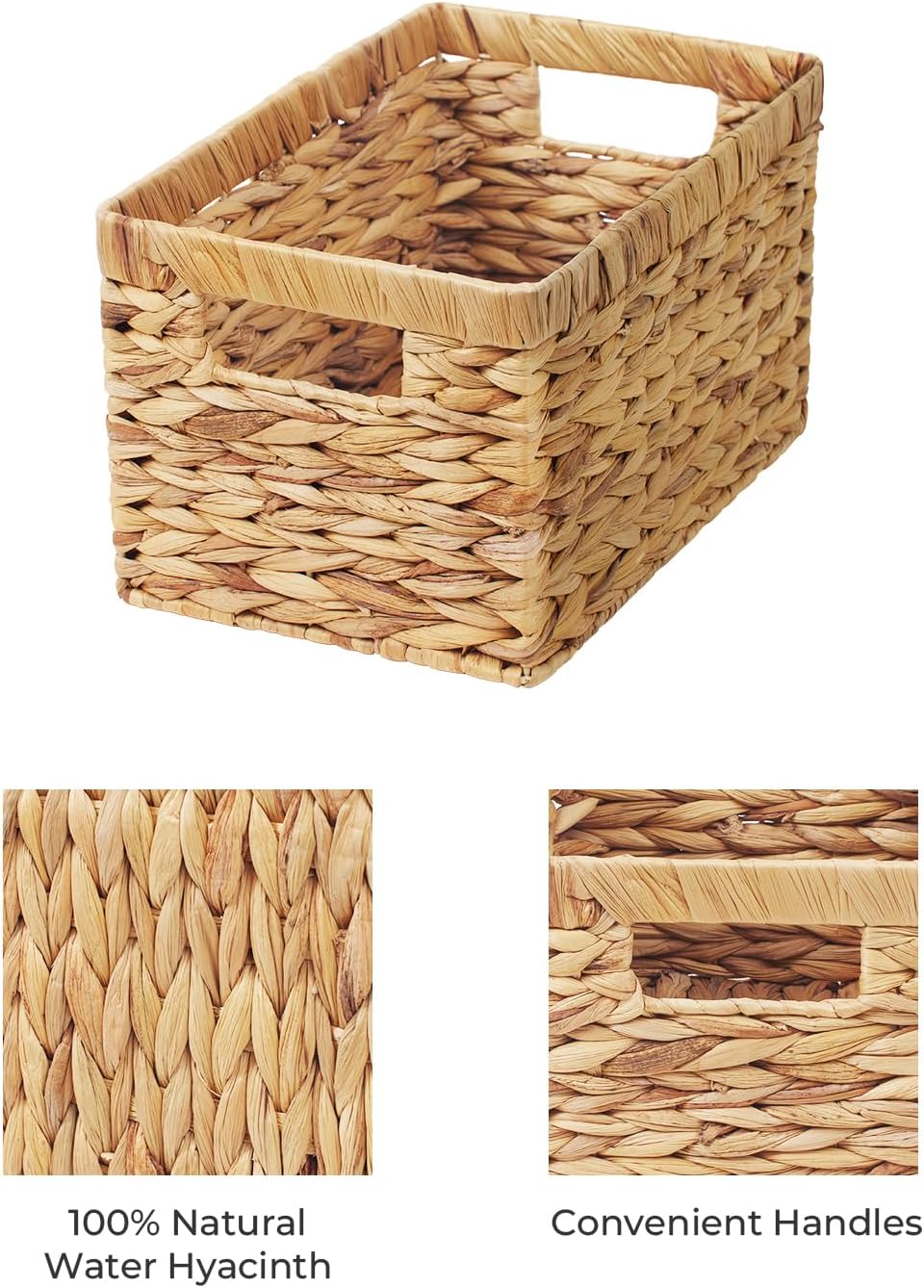 Wicker Basket, Baskets for Organizing, Storage Basket with Built-in Handles, Water Hyacinth Shelves