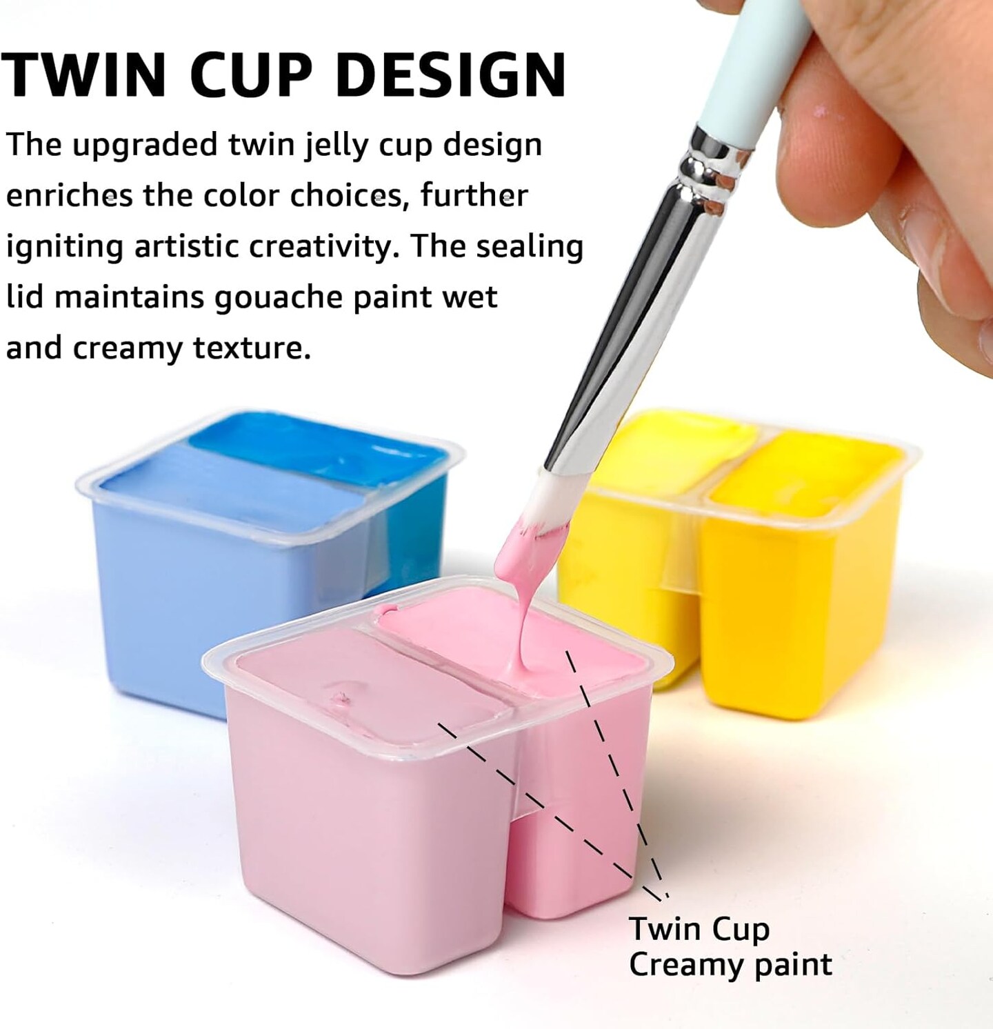 Gouache Paint Set, 48 Colors x 0.4oz, Twin Cup Jelly Design, bouns 3 Brushes &#x26; a Palette, Non-Toxic, Opaque Guache Paint for Canvas and Watercolor Paper - Perfect for Beginners, Students, Artists