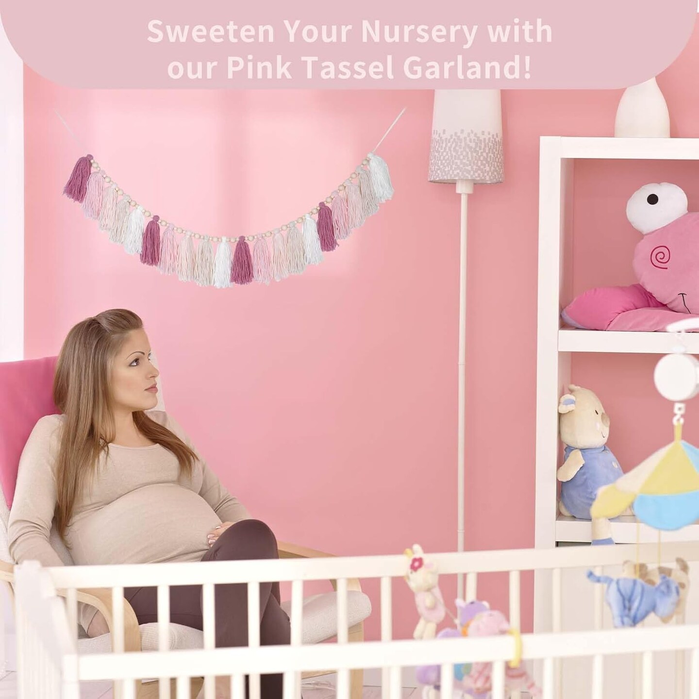 Pink Yarn Tassel Garland Boho Pastel Preppy Bunting Banner Wall Hanging Tassels for Nursery Kids Bedroom Dorm Room Baby Shower Birthday Classroom Office Party Wedding Decor