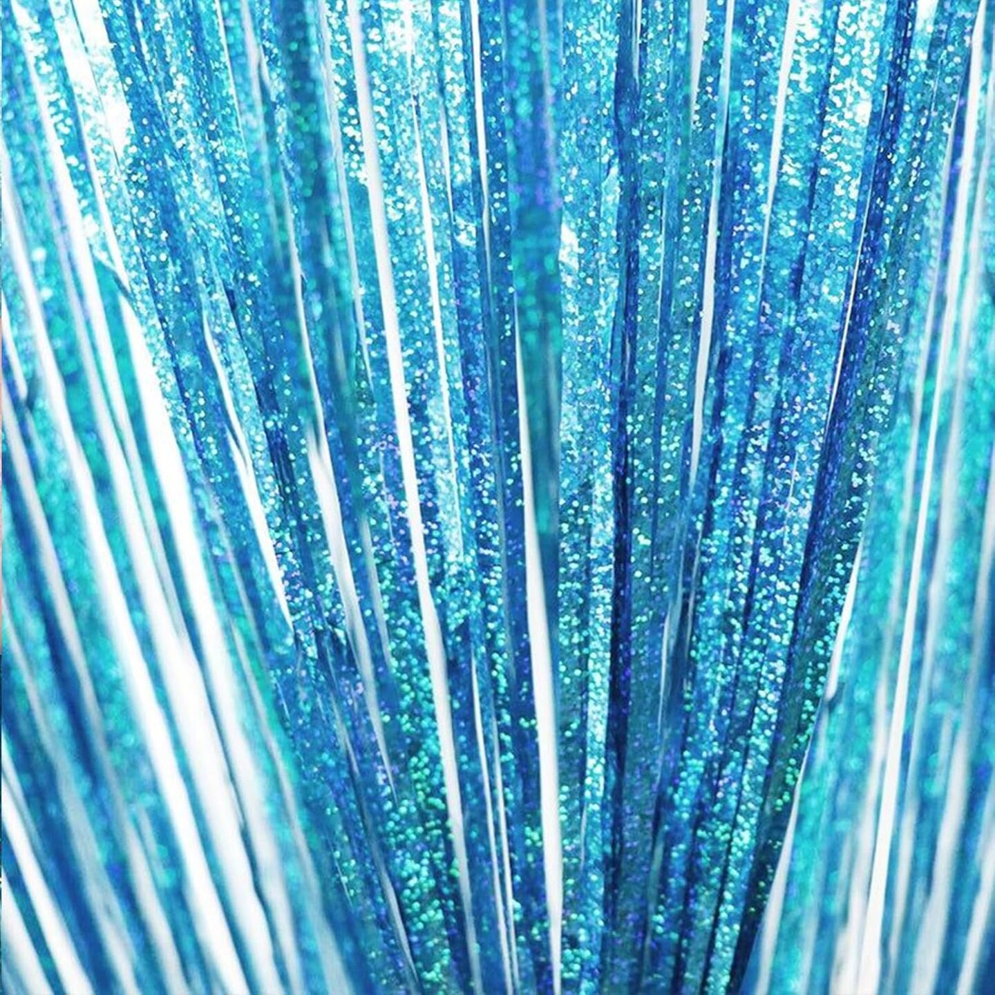 2 Pack 3.3x8.2 Feet Light Blue Foil Fringe Backdrop Curtains, Glitter Tinsel Streamers Birthday Party Decorations, Fringe Backdrop for Baby Shower Mermaid Under The Sea Ocean Frozen Party