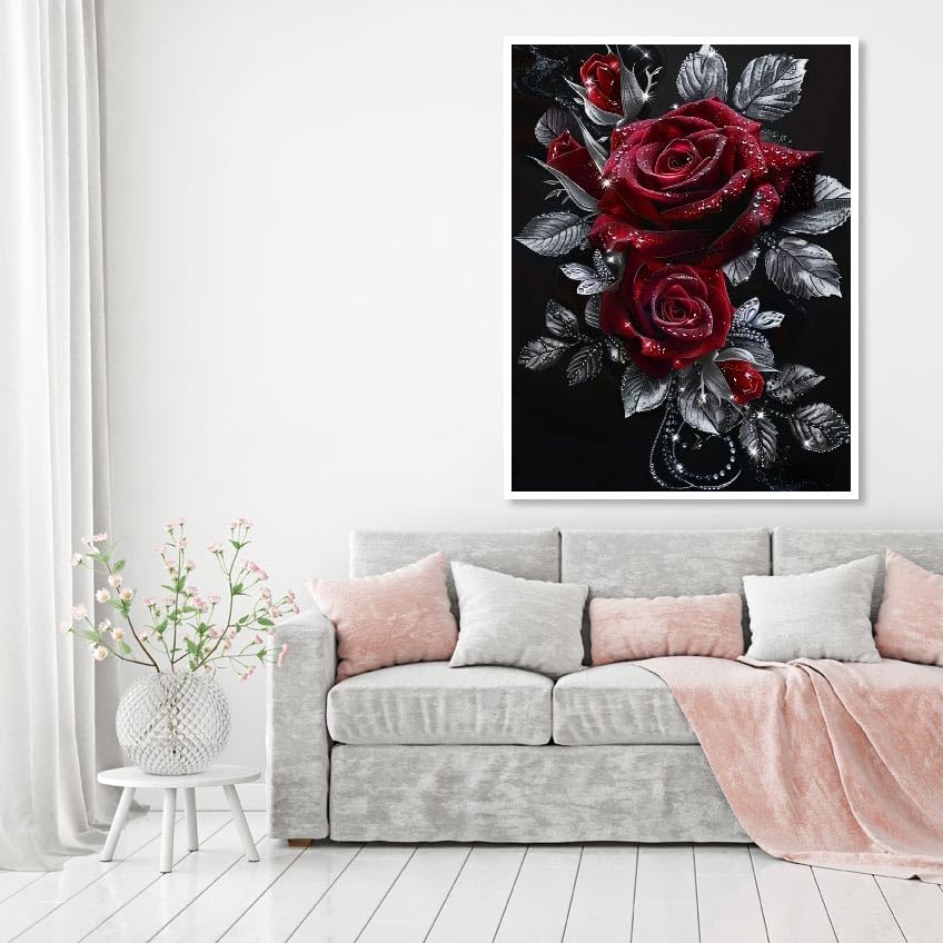 Rose Diamond Painting Kits for Adults,Rose Flower Diamond Art Kits for Beginners,Roses Gem Art Kits for Adults for Home Wall Decor 16x12inch Floral