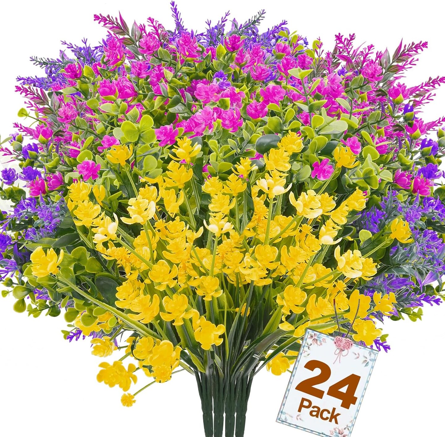 24 Bundles Summer Bushes Artificial Flowers for Outdoors