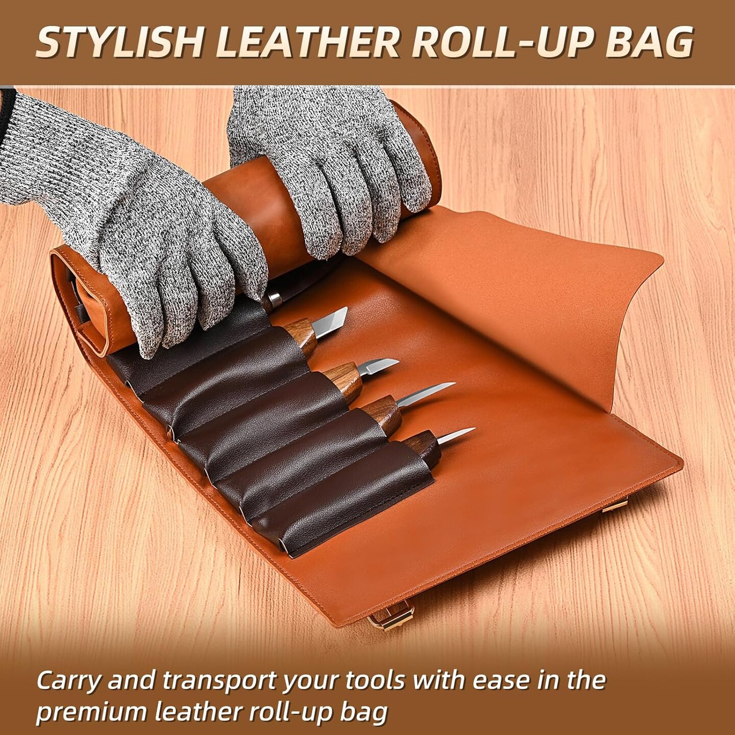 Deluxe Wood Carving Kit - 21Pcs Wood Carving Tools with Large Leather Case,Wood Carving Tools Set with 8Pcs Whittling Knives, 8Pcs Detail Carving Knives,Wood Whittling Kit for Beginners