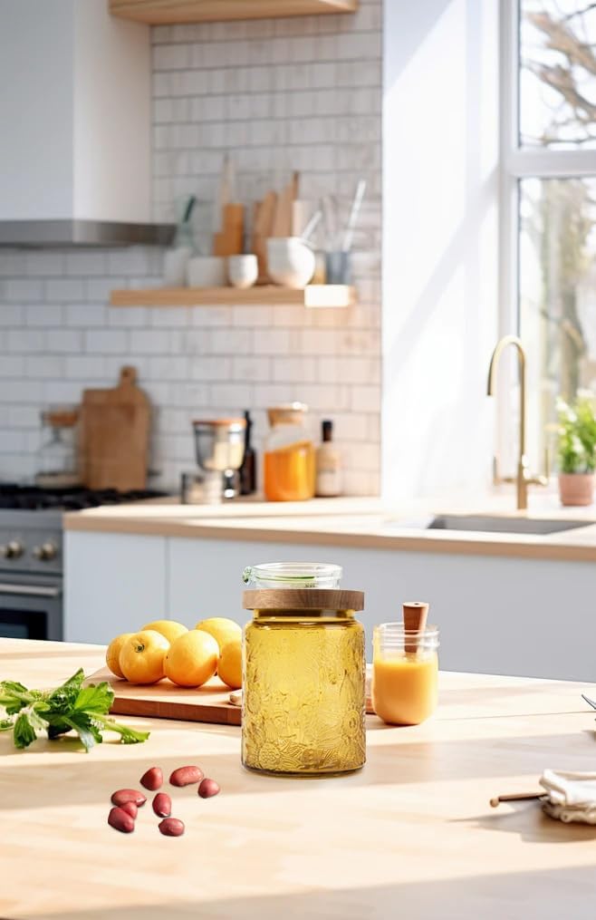 24oz Vintage Glass Storage Jar with Bamboo Lid – Airtight Kitchen & Pantry Canister for Coffee, Tea, Sugar, Nuts & More