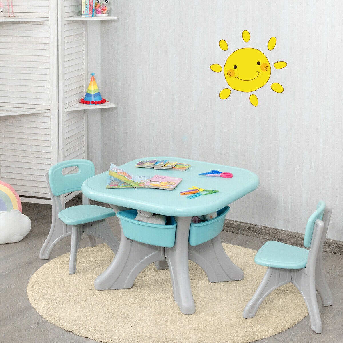 Kids Activity Table and Chair Set Play with Storage