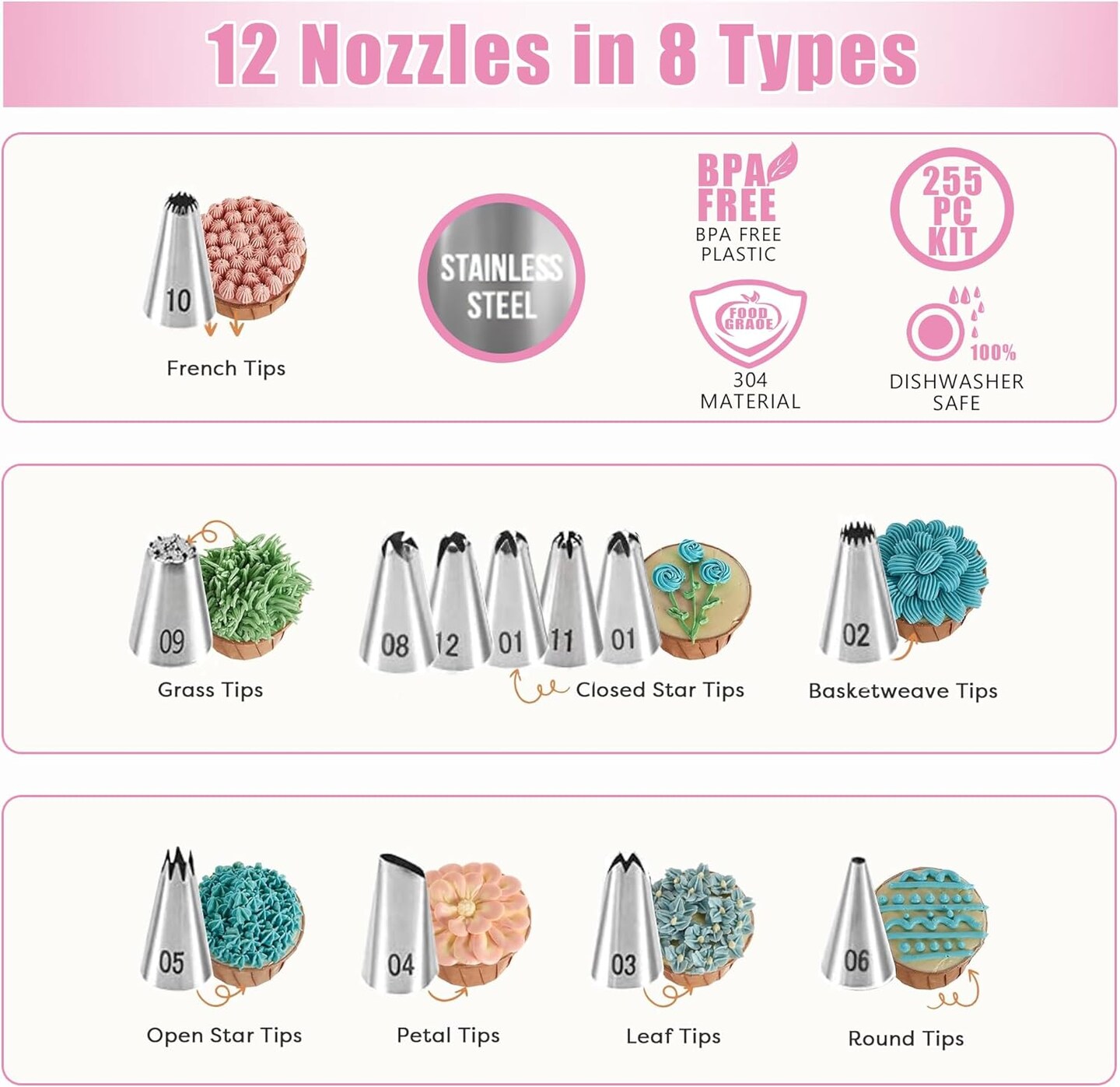 255-Piece Cake Decorating Kit – Turntable, Icing Tips, Cookie Cutters, Smoothers & Accessories